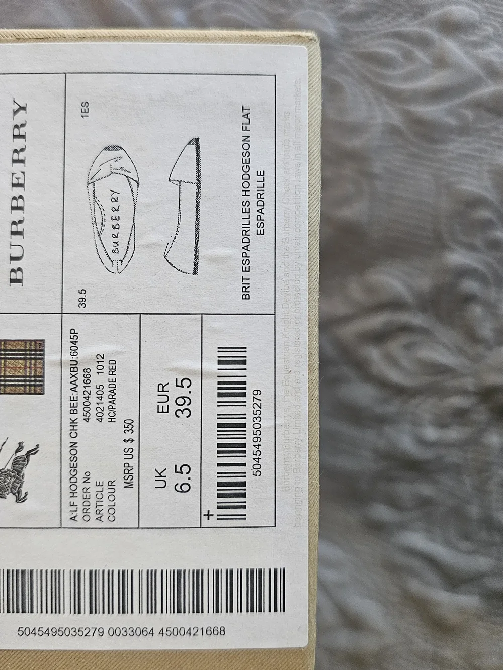 Burberry Beige Canvas Espadrilles with Red Heart Motif